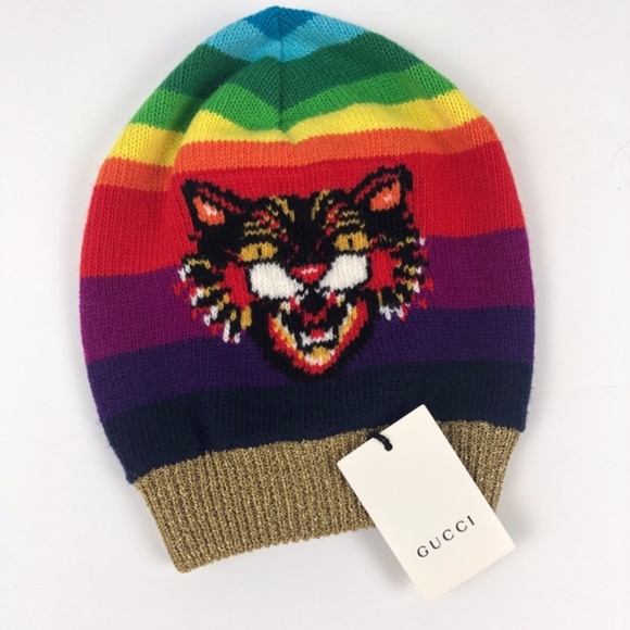 Gucci Accessories - Gucci | Rainbow Angry Cat Beanie Hat Wool NWT